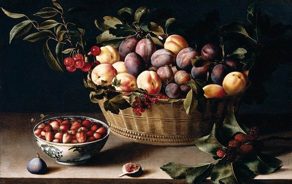 Still-Life with a Basket of Fruit, vintage artwork by Louise Moillon, 12x8" (A4) Poster