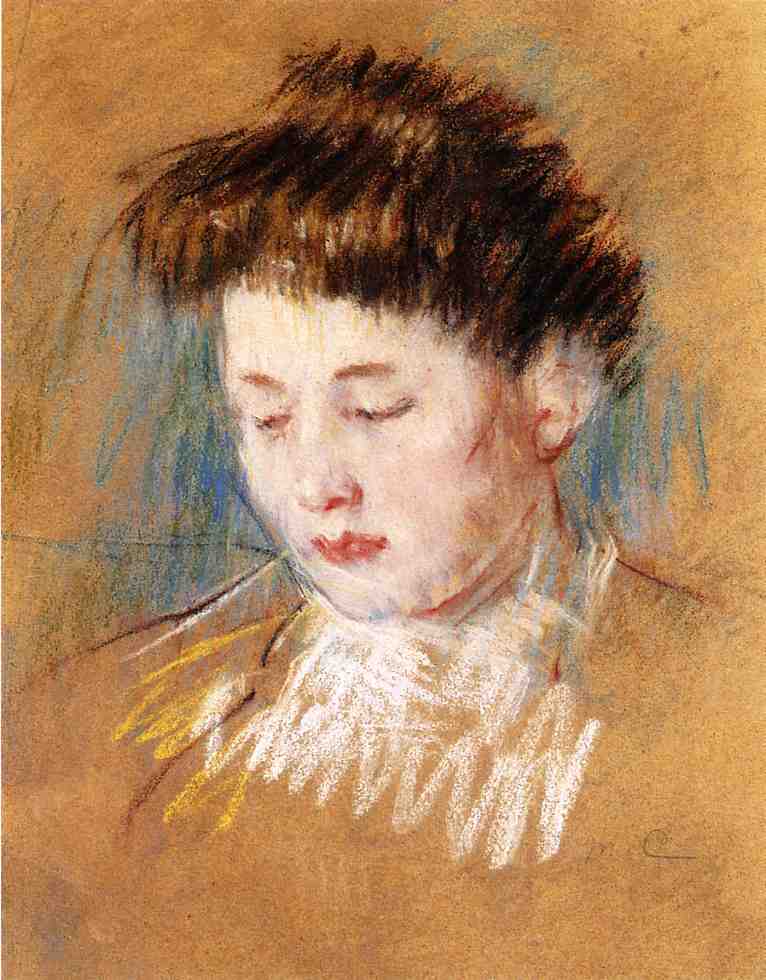 Head of Julie, Looking Down, vintage artwork by Mary Cassatt, 12x8" (A4) Poster