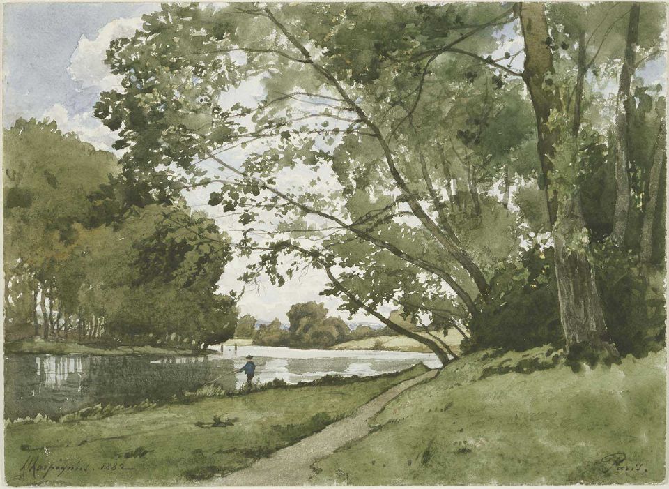 by the Stream, vintage artwork by Henri-Joseph Harpignies, A3 (16x12") Poster Print