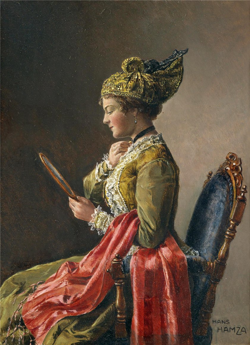 Girl Wearing the Traditional Costume of Linz, vintage artwork by Hans Hamza, 12x8" (A4) Poster