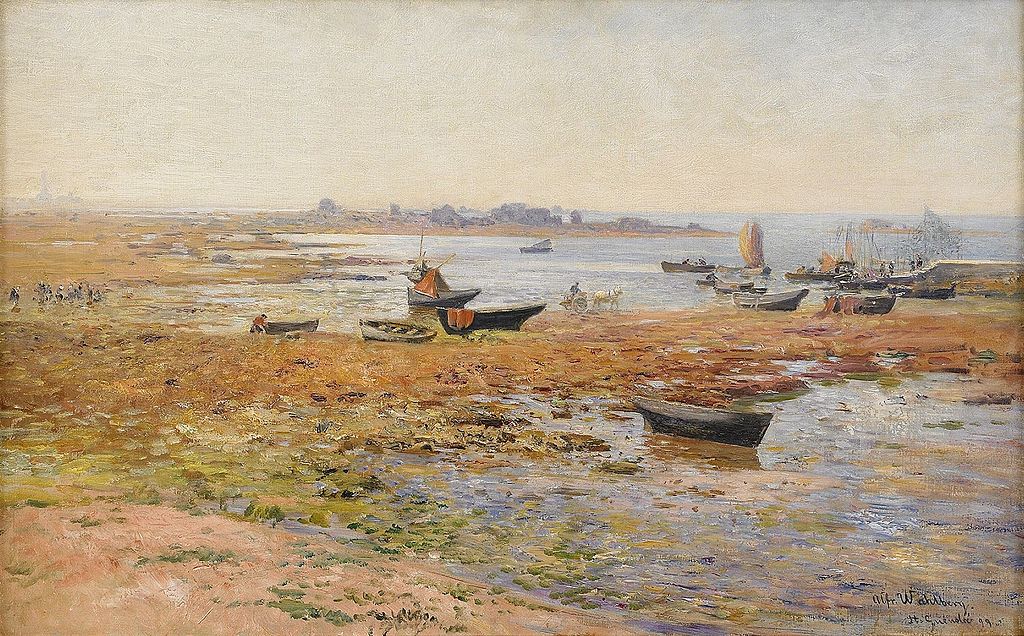 Fishing Boats at Saint Guenole, vintage artwork by Alfred Wahlberg, 12x8" (A4) Poster