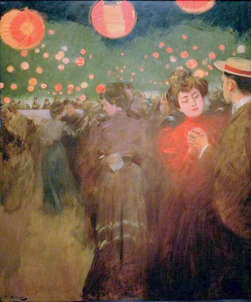 Bal en plein air, vintage artwork by Ramon Casas y Carbó, 12x8" (A4) Poster
