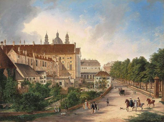 The North Side of the Royal Residence in 1828, vintage artwork by Domenico Quaglio the Younger, 12x8" (A4) Poster