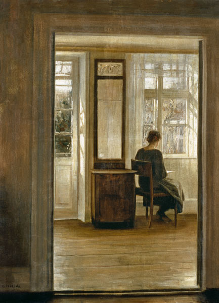 A Lady in an Interior, vintage artwork by Carl Vilhelm Holsøe, 12x8" (A4) Poster