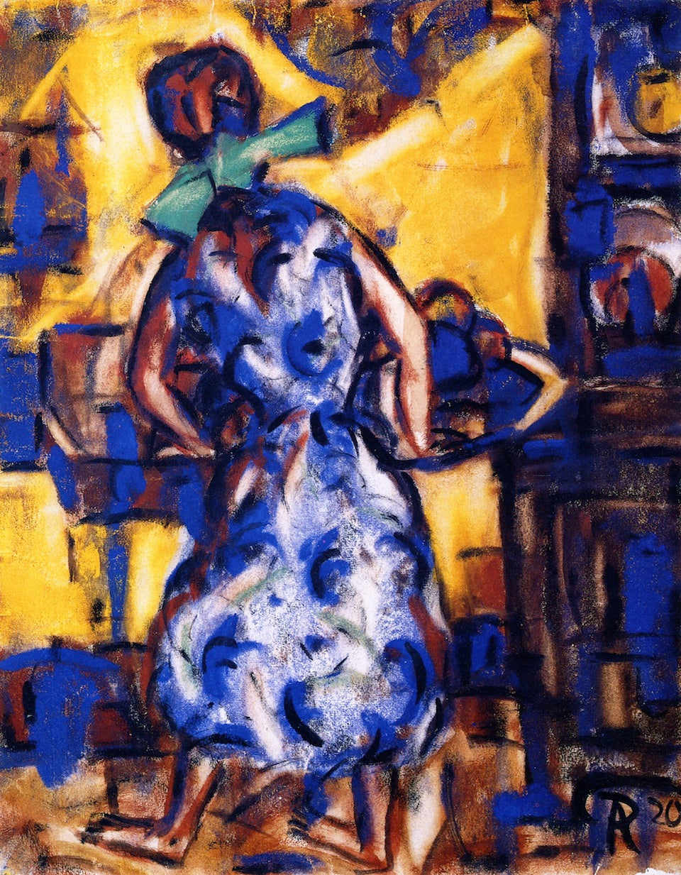 Girl with Green Bow, vintage artwork by Christian Rohlfs, 12x8" (A4) Poster