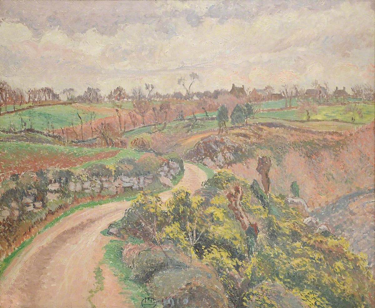 Rue de Poulfenc à Riec, vintage artwork by Lucien Pissarro, 12x8" (A4) Poster