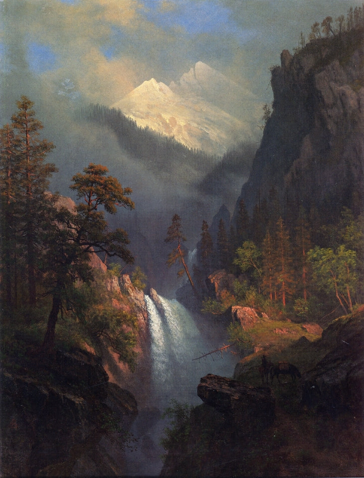 Cascading Falls at Sunset, vintage artwork by Albert Bierstadt, 12x8" (A4) Poster