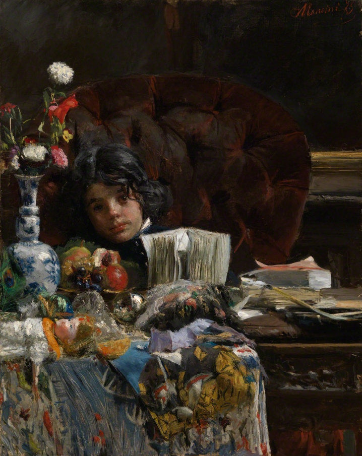 The Sulky Boy, vintage artwork by Antonio Mancini, 12x8" (A4) Poster