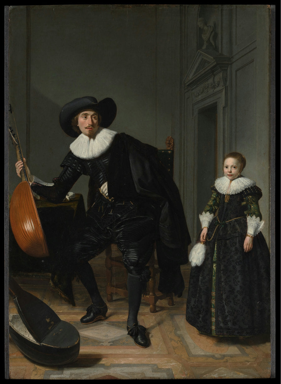 A Musician and His Daughter, vintage artwork by Thomas de Keyser, 12x8" (A4) Poster