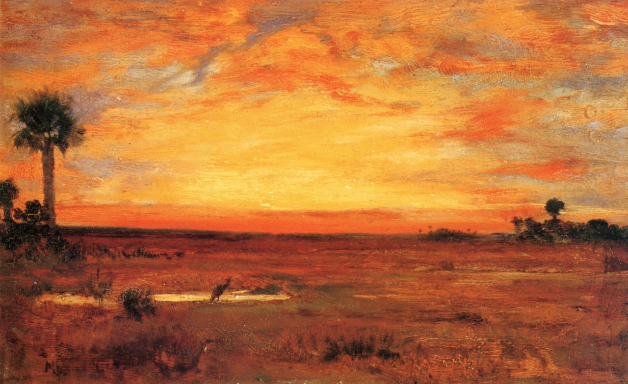 Sunset over Florida Hammock, vintage artwork by Louis Remy Mignot, 12x8" (A4) Poster