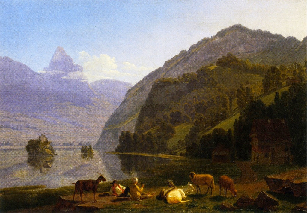 At Lake Lauerz, vintage artwork by Johannes Jakob Biedermann, 12x8" (A4) Poster