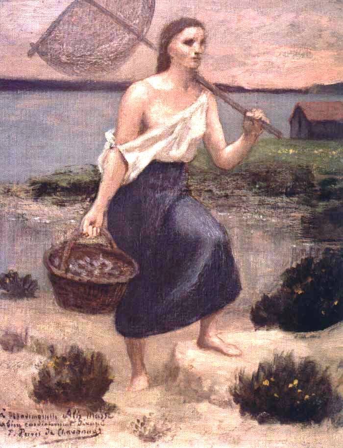The Fisherwoman, vintage artwork by Pierre Puvis de Chavannes, 12x8" (A4) Poster