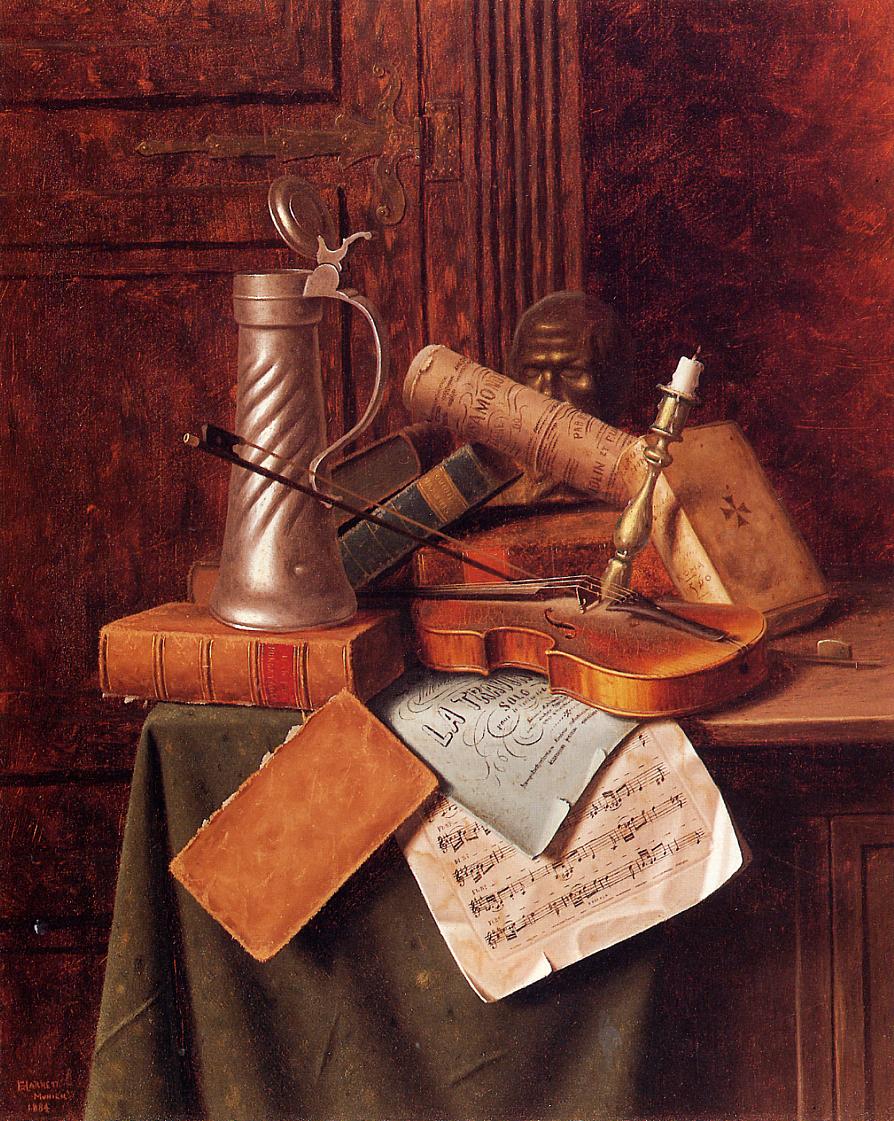 Munich Still Life, vintage artwork by William Michael Harnett, 12x8" (A4) Poster
