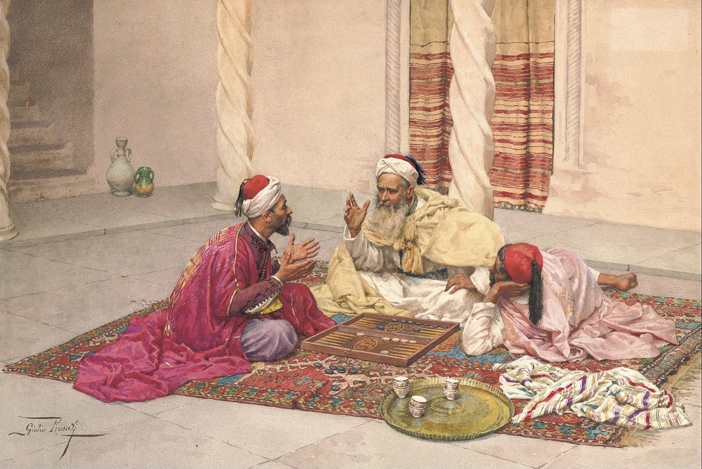 Backgammon Players in a Backyard by Giulio Rosati,A3(16x12")Poster
