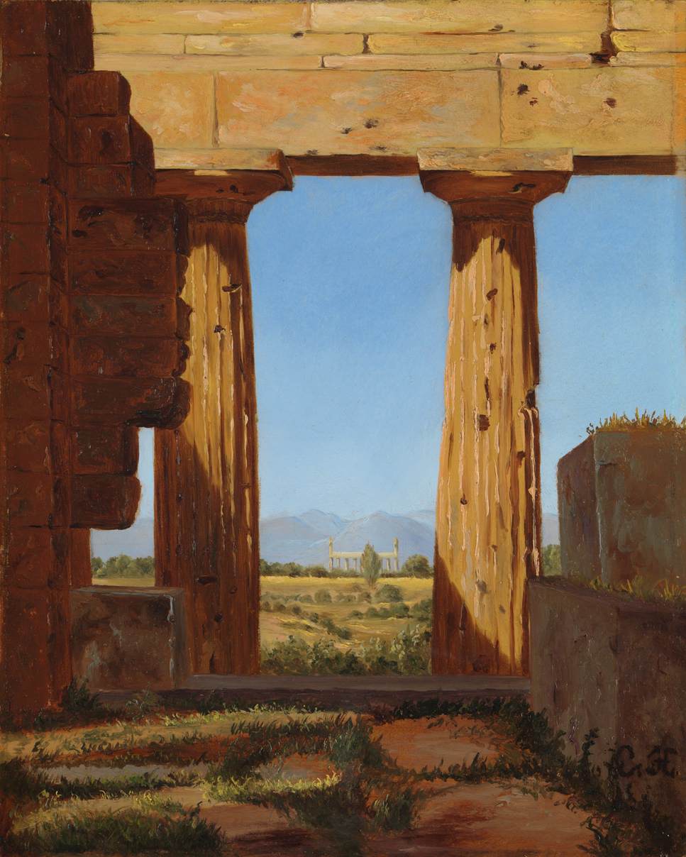 Columns of the Temple of Neptune at Paestum, vintage artwork by Constantin Hansen, A3 (16x12") Poster Print