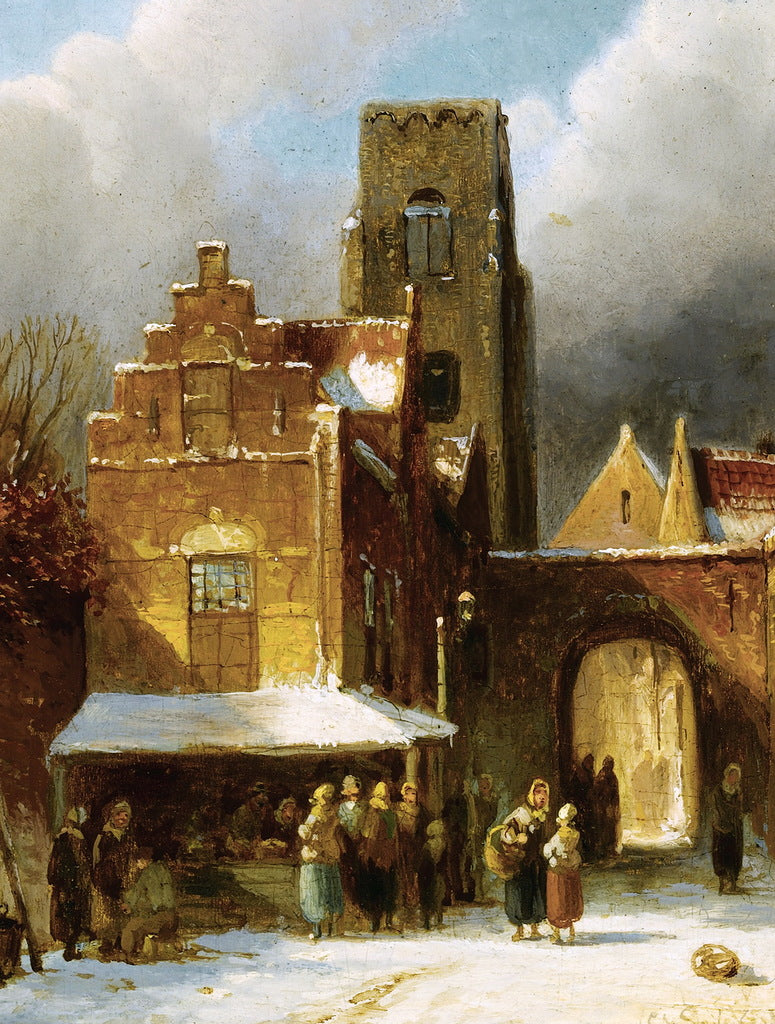 A Busy Day in a Wintry Dutch Town, vintage artwork by Charles Henri Joseph Leickert, A3 (16x12") Poster Print