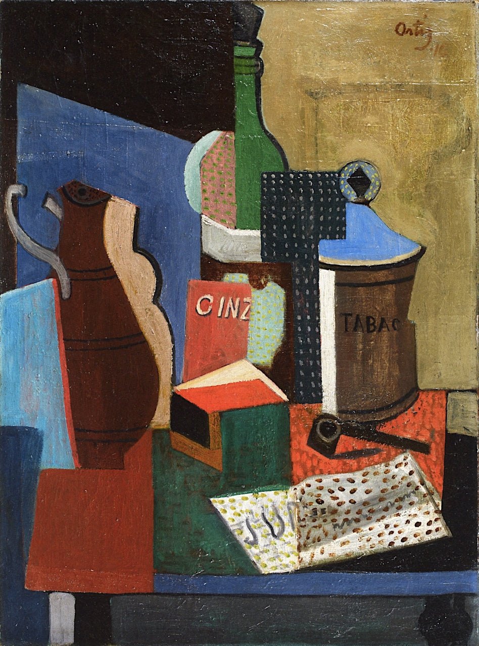 Still Life with Pot of Tobacco, vintage artwork by Manuel Ortiz de Zarate, 12x8" (A4) Poster