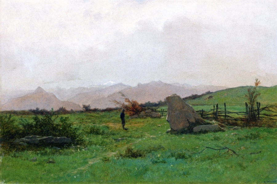 Landscape with Hiker, vintage artwork by Gustave Castan, 12x8" (A4) Poster
