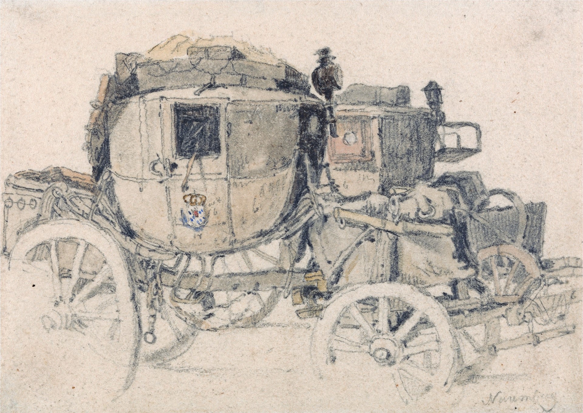 A Diligence, Side View: Nuremberg, vintage artwork by Samuel Prout, 12x8" (A4) Poster