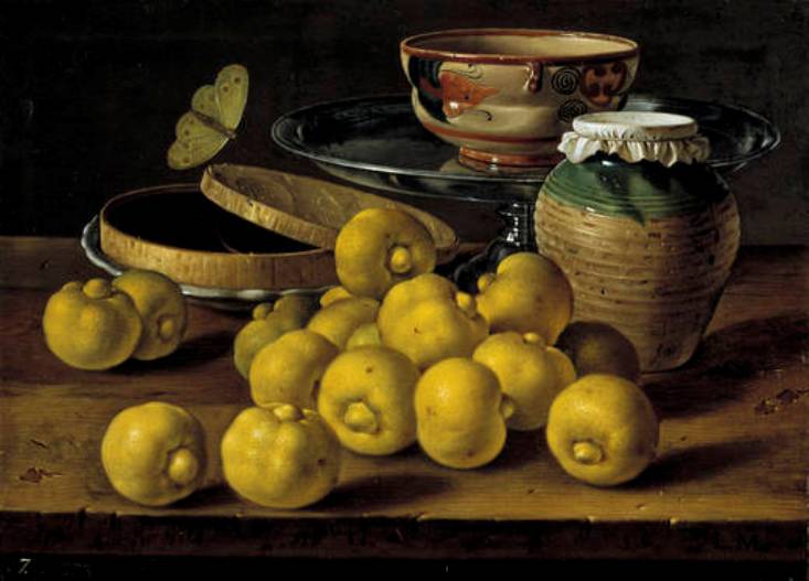 Still Life with Limes, Box Jelly, Butterfly and Containers, vintage artwork by Luis Melendez, 12x8" (A4) Poster