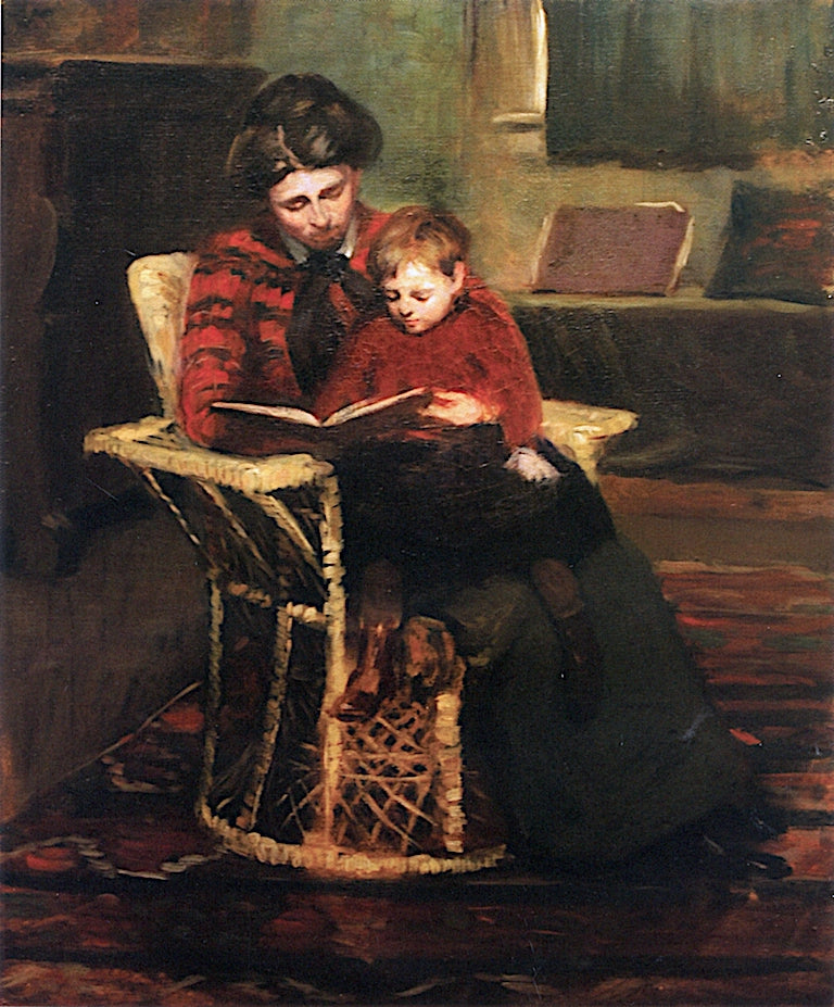 Margaret Bancroft Reading to John by Milton Bancroft,A3(16x12")Poster