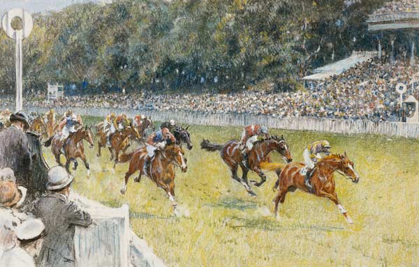 Races in Goodwood, vintage artwork by Gilbert Joseph Holiday, 12x8" (A4) Poster