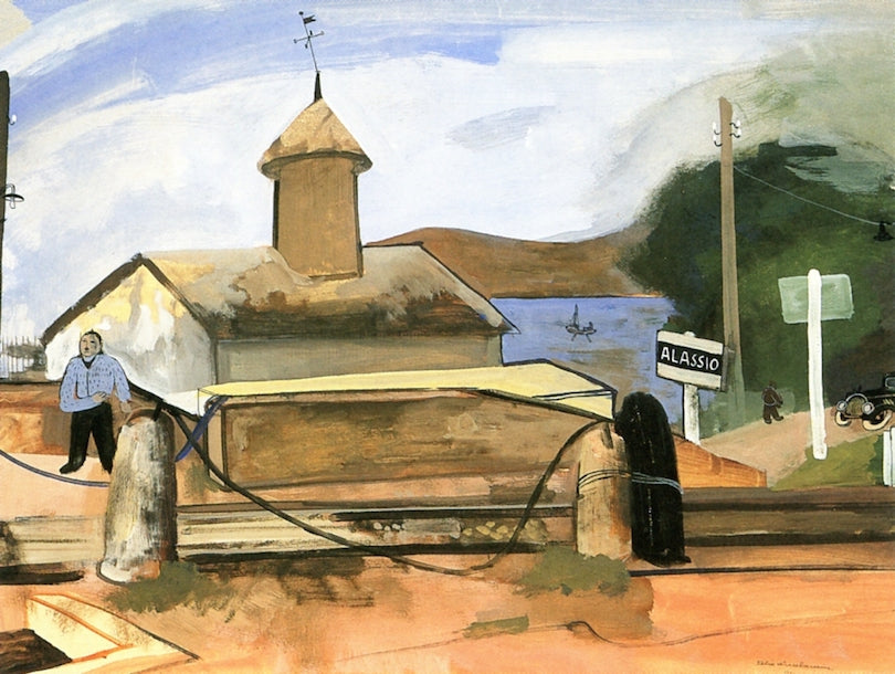 Railway Station in Alassio, vintage artwork by Felix Nussbaum, 12x8" (A4) Poster