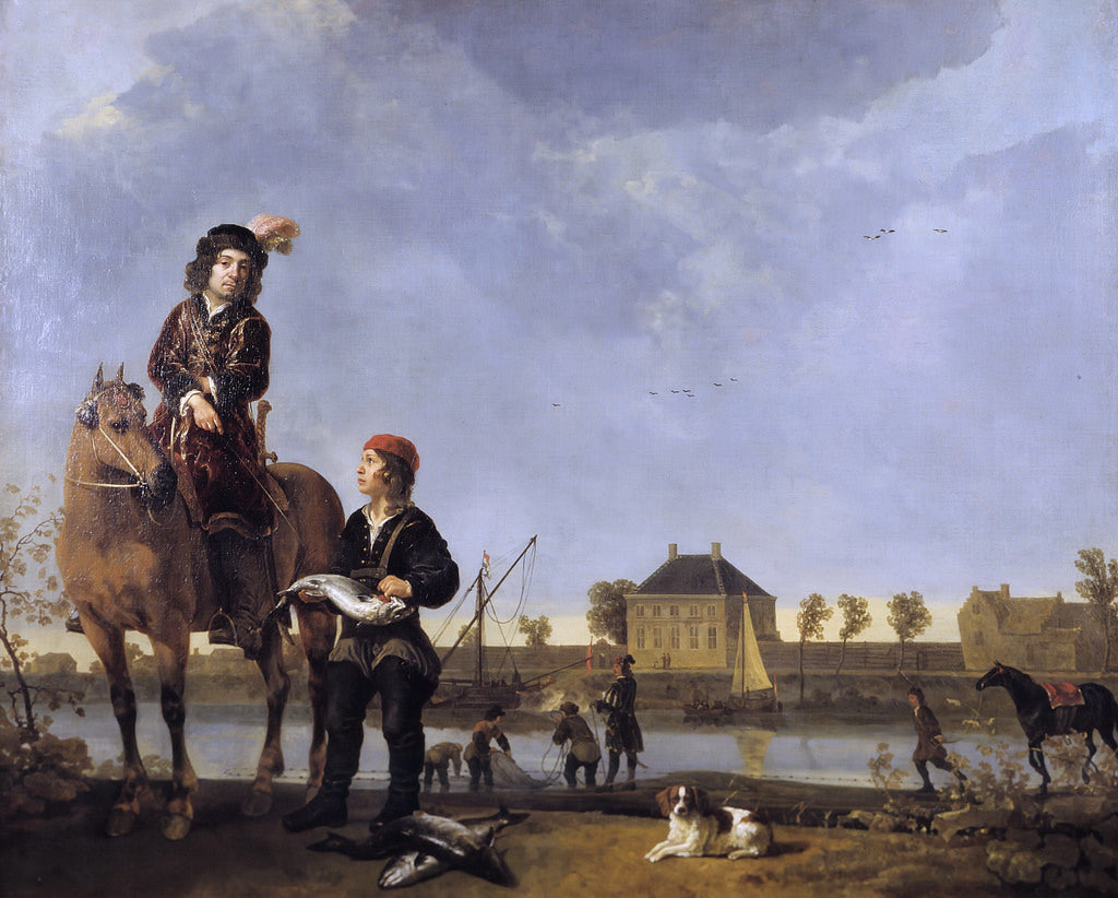 Equestrian Portrait of Pieter de Roovere, vintage artwork by Aelbert Cuyp, 12x8" (A4) Poster