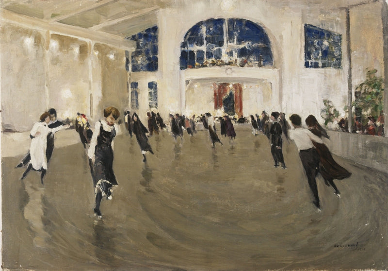 Ice Skating in Irkutsk, vintage artwork by Ivan Kalmykov, 12x8" (A4) Poster