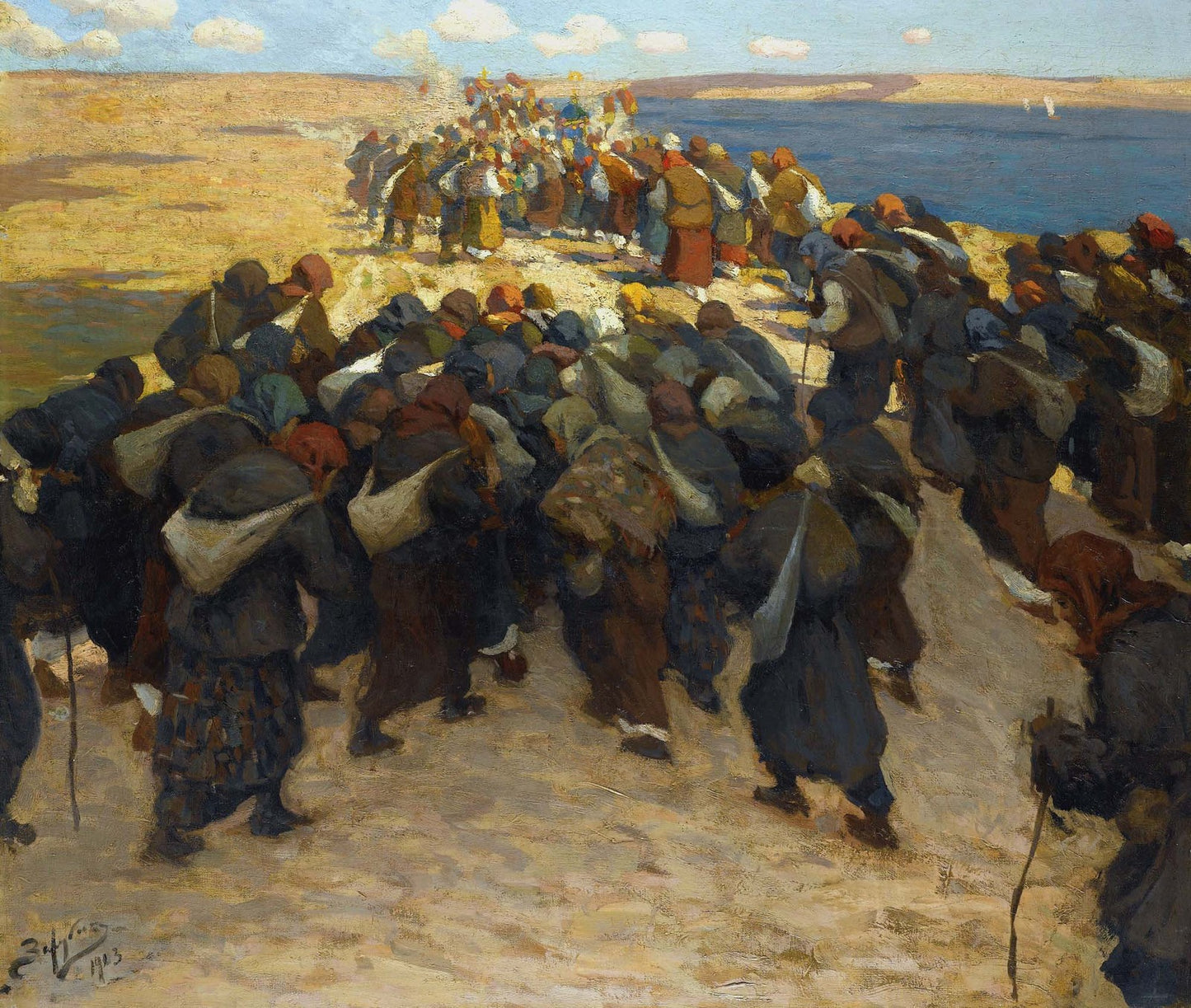 Pilgrims, vintage artwork by Viktor Ivanovich Zarubin, 12x8" (A4) Poster
