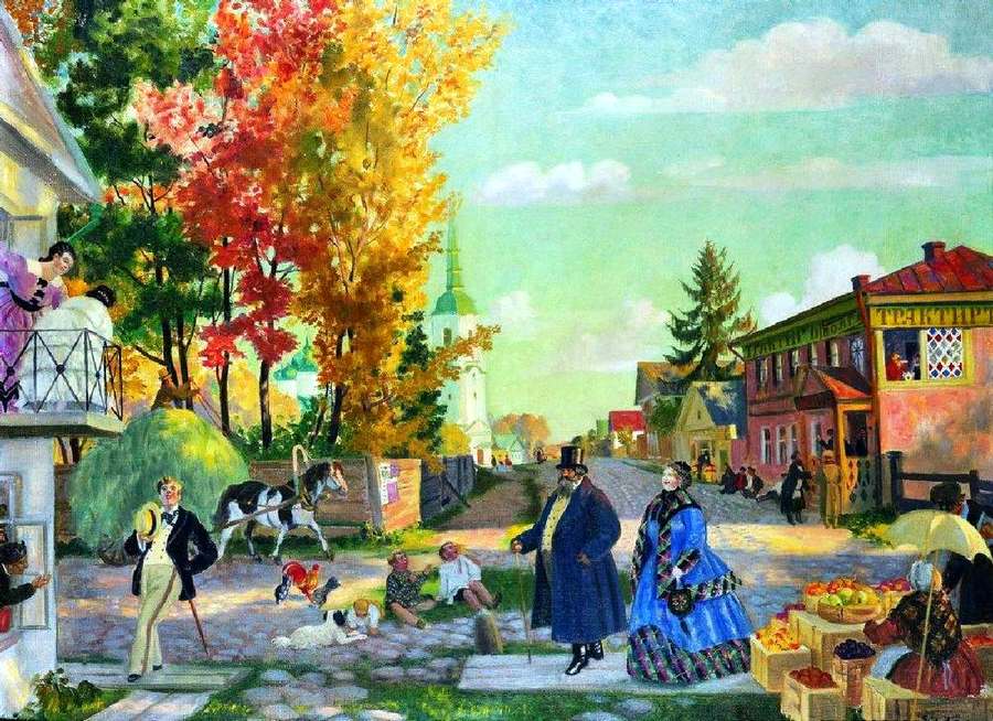 Autumn Promenade, vintage artwork by Boris Mikhailovich Kustodiev, 12x8" (A4) Poster