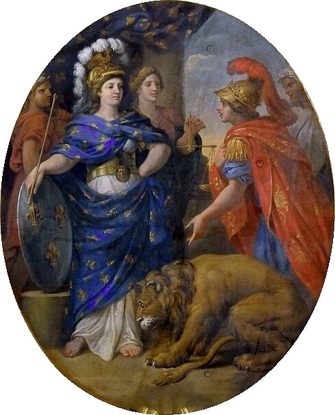 Hall of Mirrors 09 - The Pre-eminence of France Recognised by Spain, 1662, vintage artwork by Charles Le Brun, 12x8" (A4) Poster