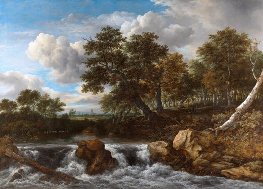 Landscape with waterfall, vintage artwork by Jacob van Ruisdael, 12x8" (A4) Poster