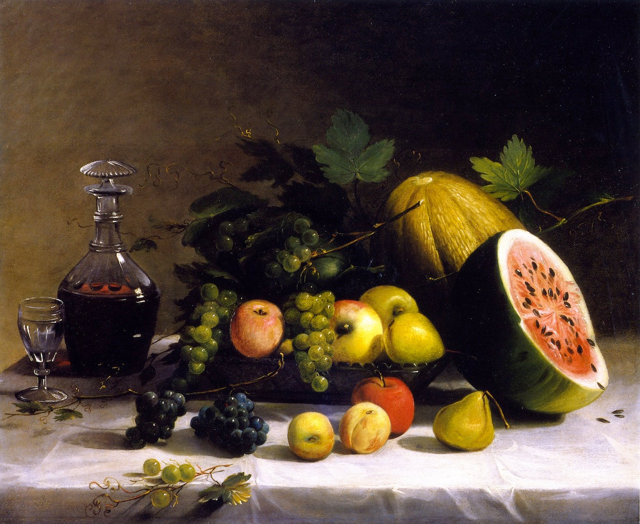 Still LIfe with Fruit and Wine, vintage artwork by Thomas Badger, 12x8" (A4) Poster