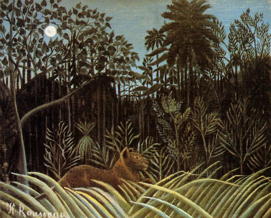 Jungle with Lion, vintage artwork by Henri Rousseau, 12x8" (A4) Poster