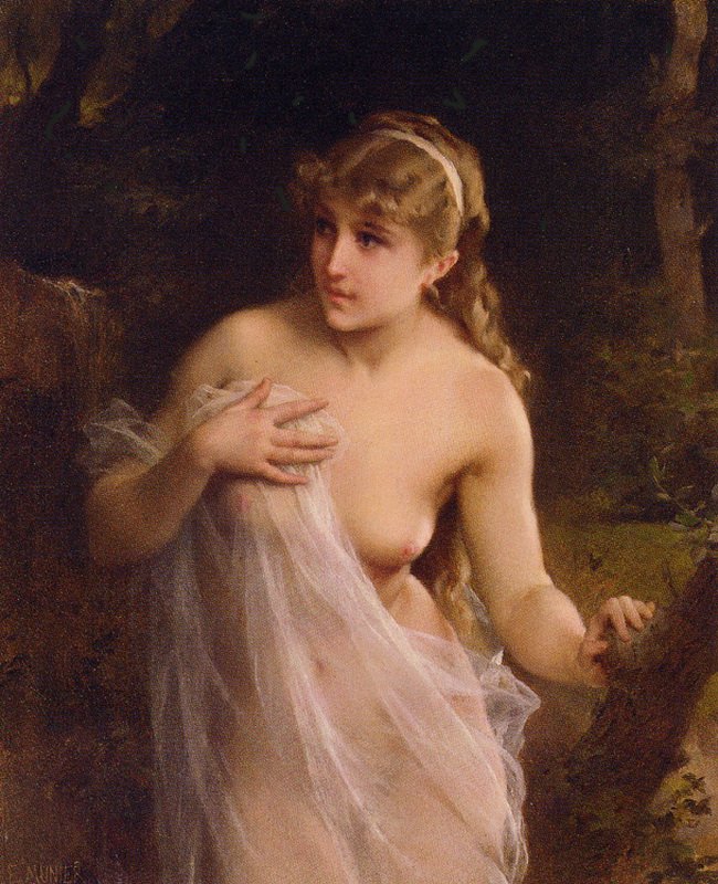 Femme nu dans la forêt, vintage artwork by Émile Munier, 12x8" (A4) Poster