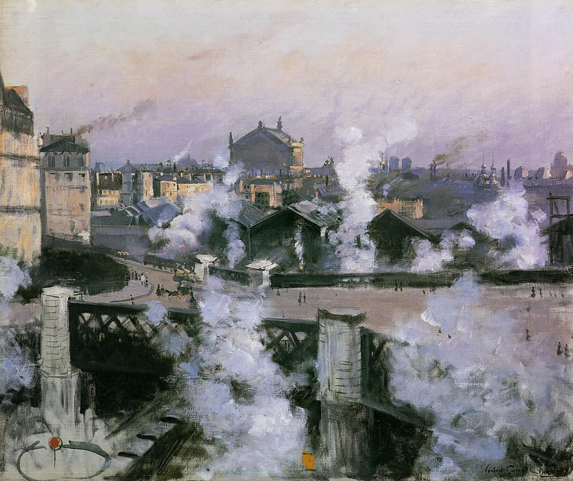 The Pont de l'Europe and Gare Saint-Lazare, vintage artwork by Norbert Goeneutte, 12x8" (A4) Poster