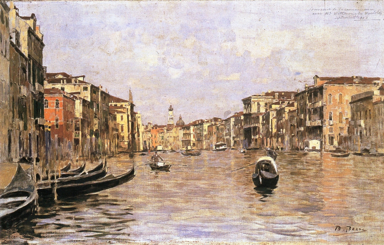 Gondolas in Venice, vintage artwork by Bartolomeo Bezzi, 12x8" (A4) Poster