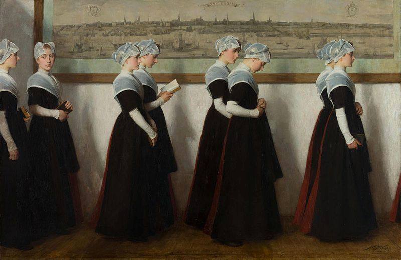 Orphanage Girls Going to Church by Nicolaas van der Waay,A3(16x12")Poster