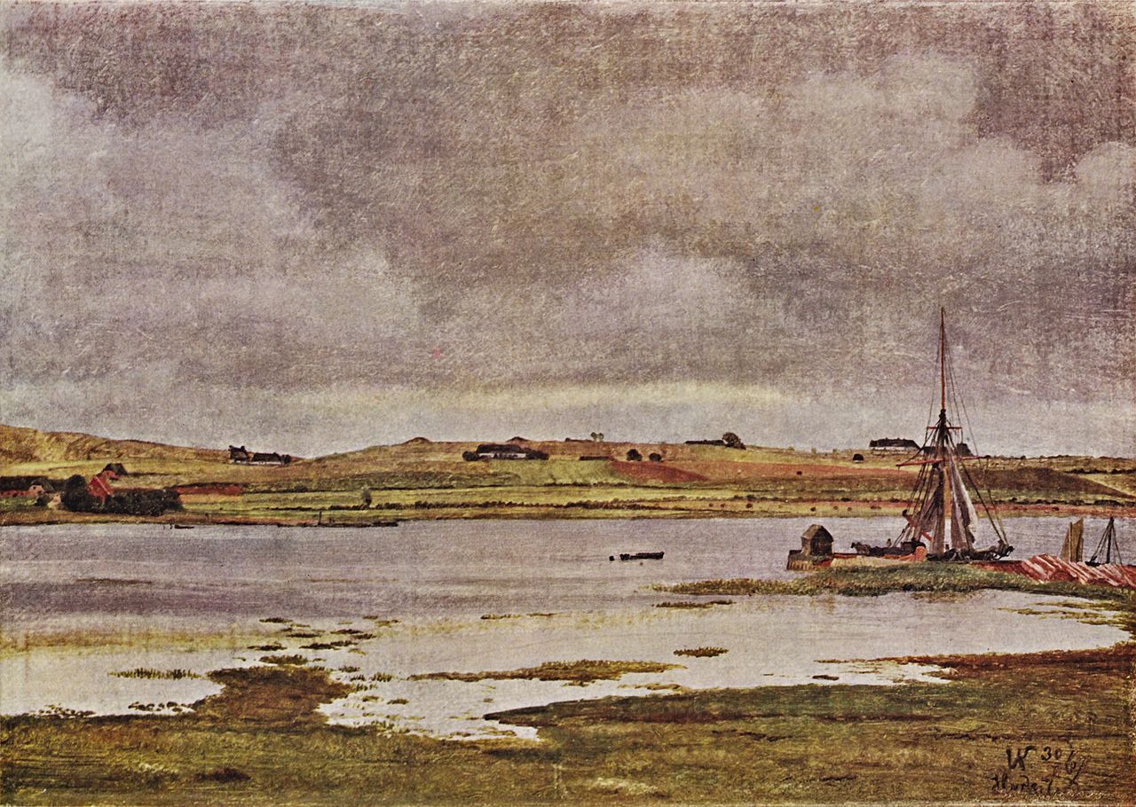 The Fjord at Hadsund, Jutland. Cloudy Weather, vintage artwork by Vilhelm Kyhn, A3 (16x12") Poster Print