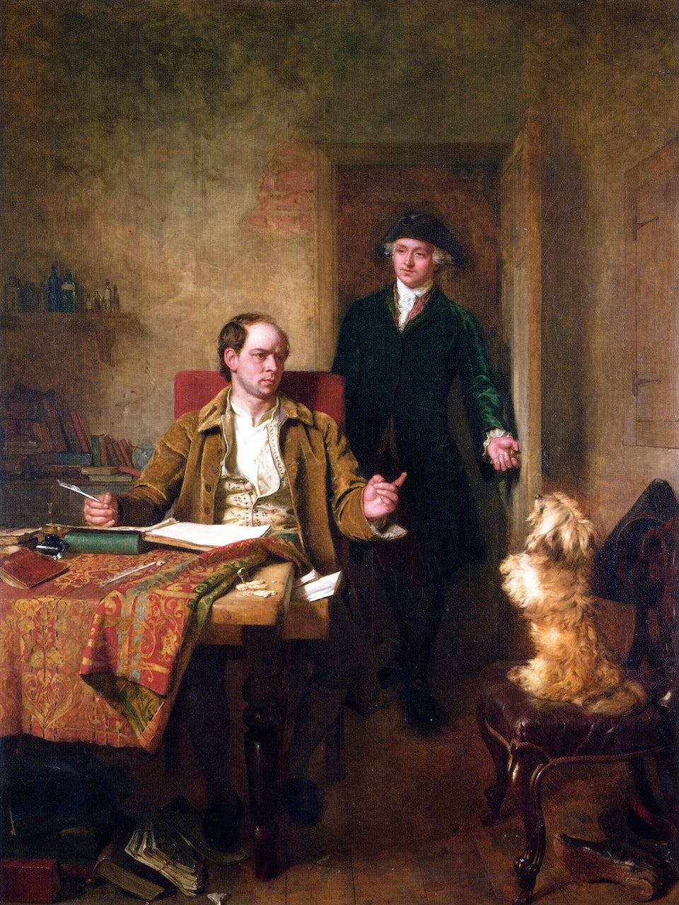 Sir Joshua Reynolds Visiting Goldsmith in His Study, vintage artwork by John Faed, R.S.A., A3 (16x12") Poster Print
