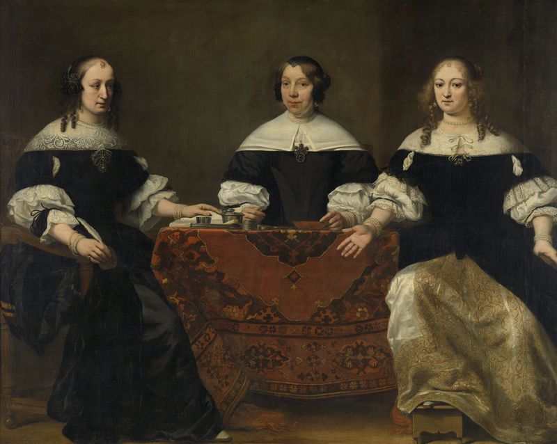 Portrait of the Three Regentesses of the Leprozenhuis, Amsterdam, vintage artwork by Ferdinand Bol, 12x8" (A4) Poster