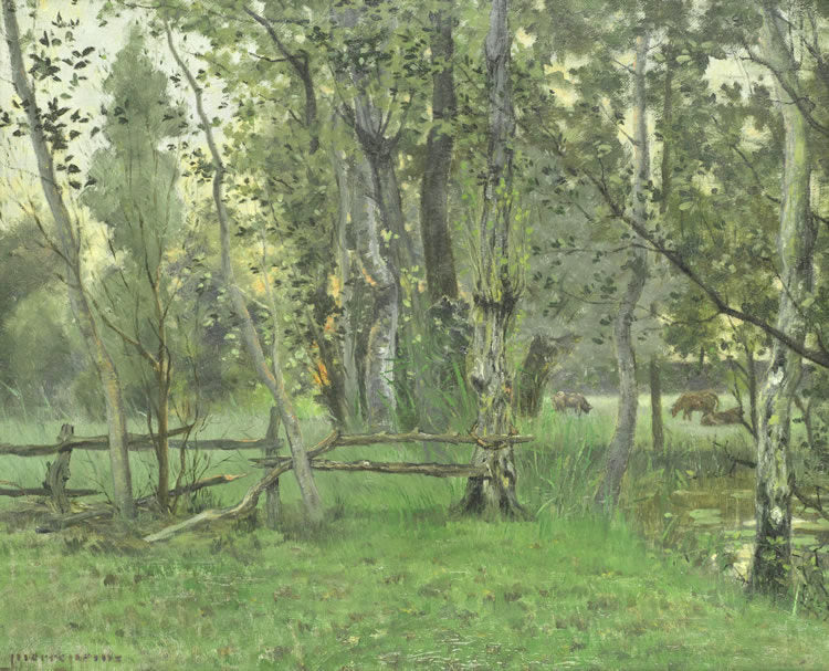 A Clearing at Sunset, vintage artwork by Pierre Prins, 12x8" (A4) Poster