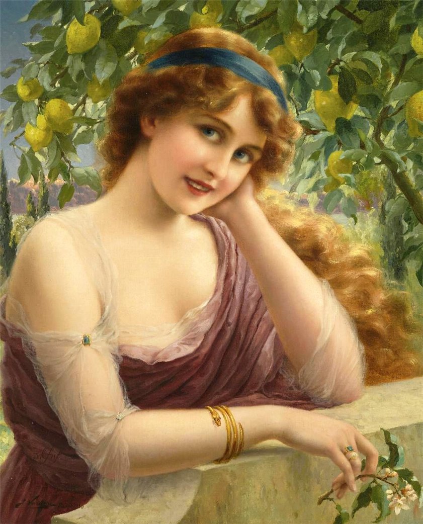 Girl by the Lemon Tree by Emile Vernon,16x12(A3) Poster