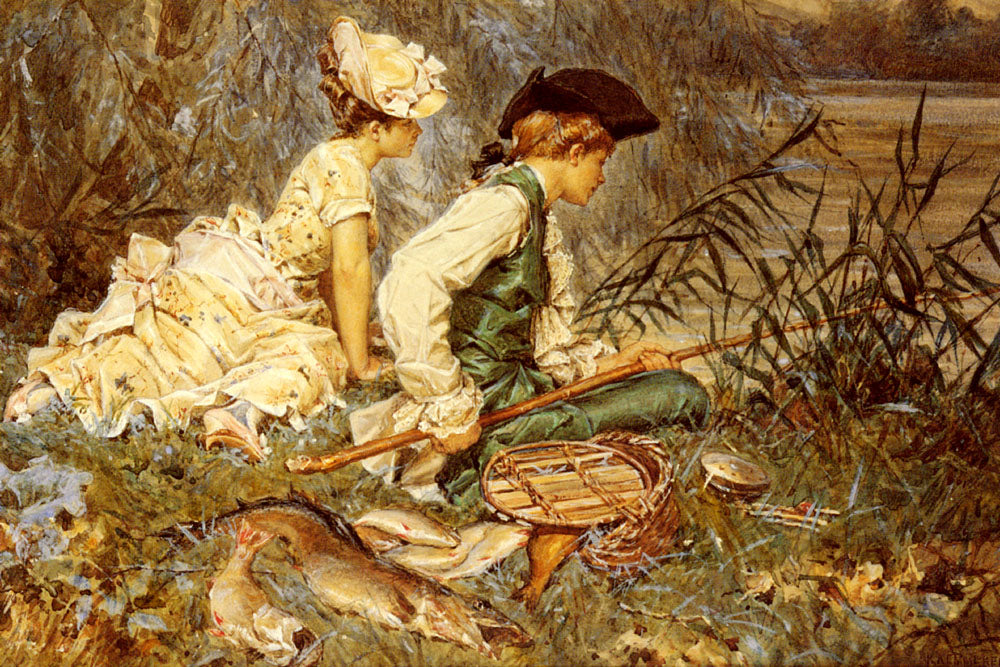 An Afternoon Of Fishing, vintage artwork by Frederik Henrdik Kaemmerer, 12x8" (A4) Poster