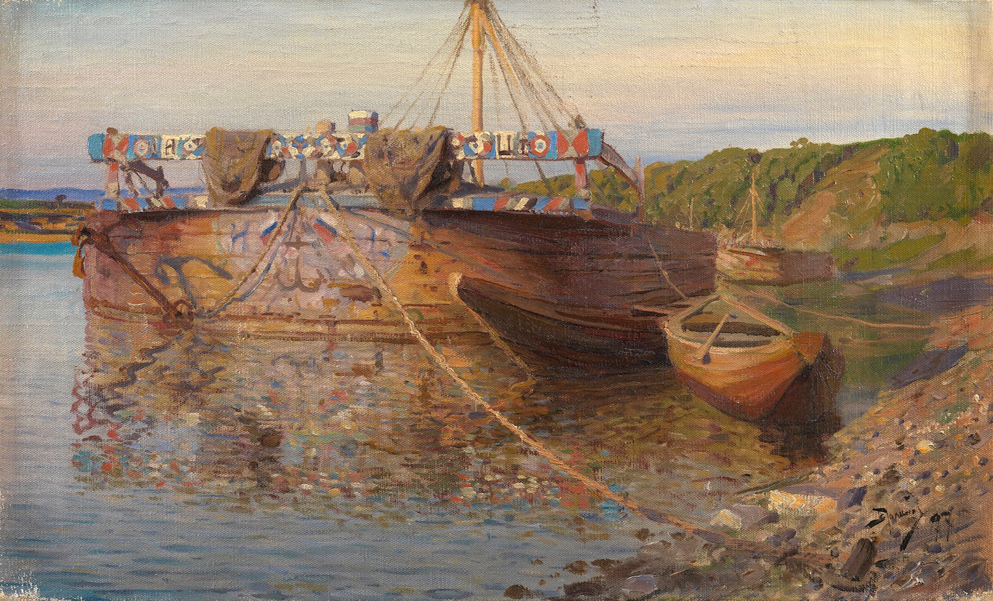 Barge on the River Oka, vintage artwork by Vasily Polenov, 12x8" (A4) Poster