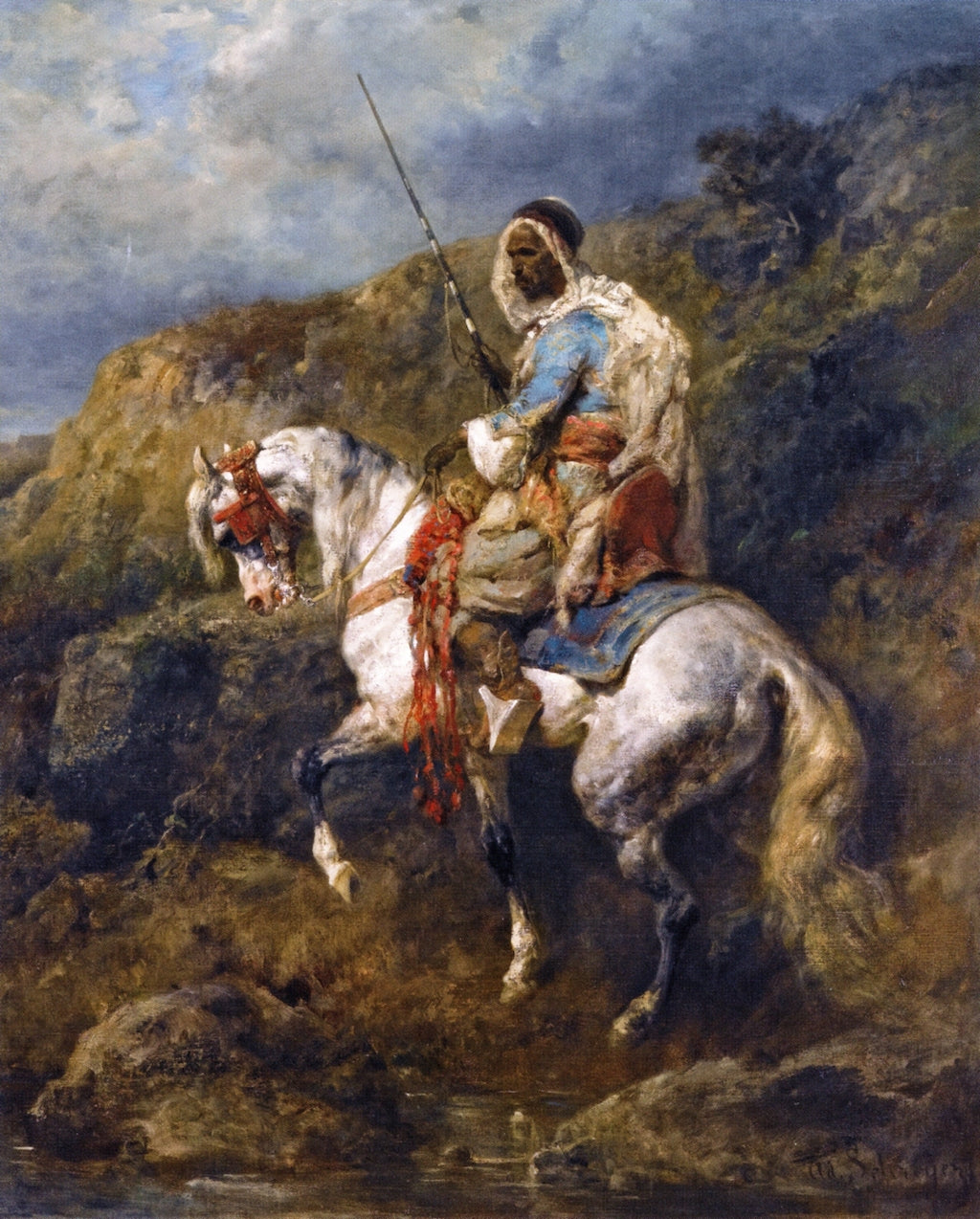 Arab Horseman, vintage artwork by Adolf Christian Schreyer, 12x8" (A4) Poster