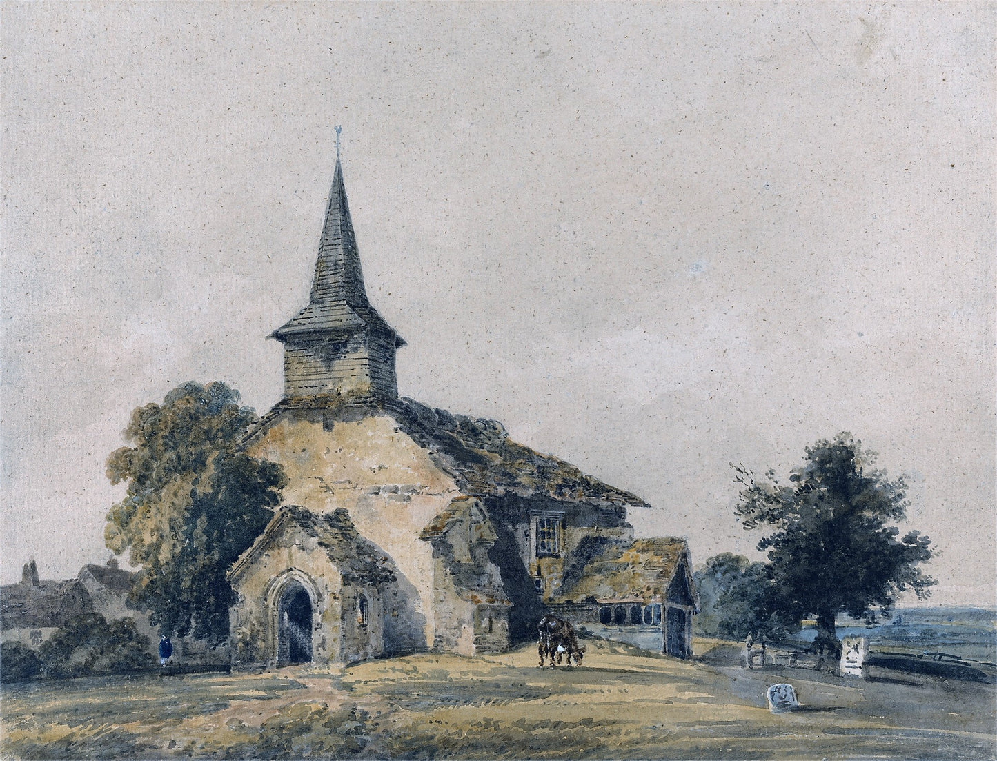 Chapel Church, Surrey, vintage artwork by Thomas Girtin, 12x8" (A4) Poster
