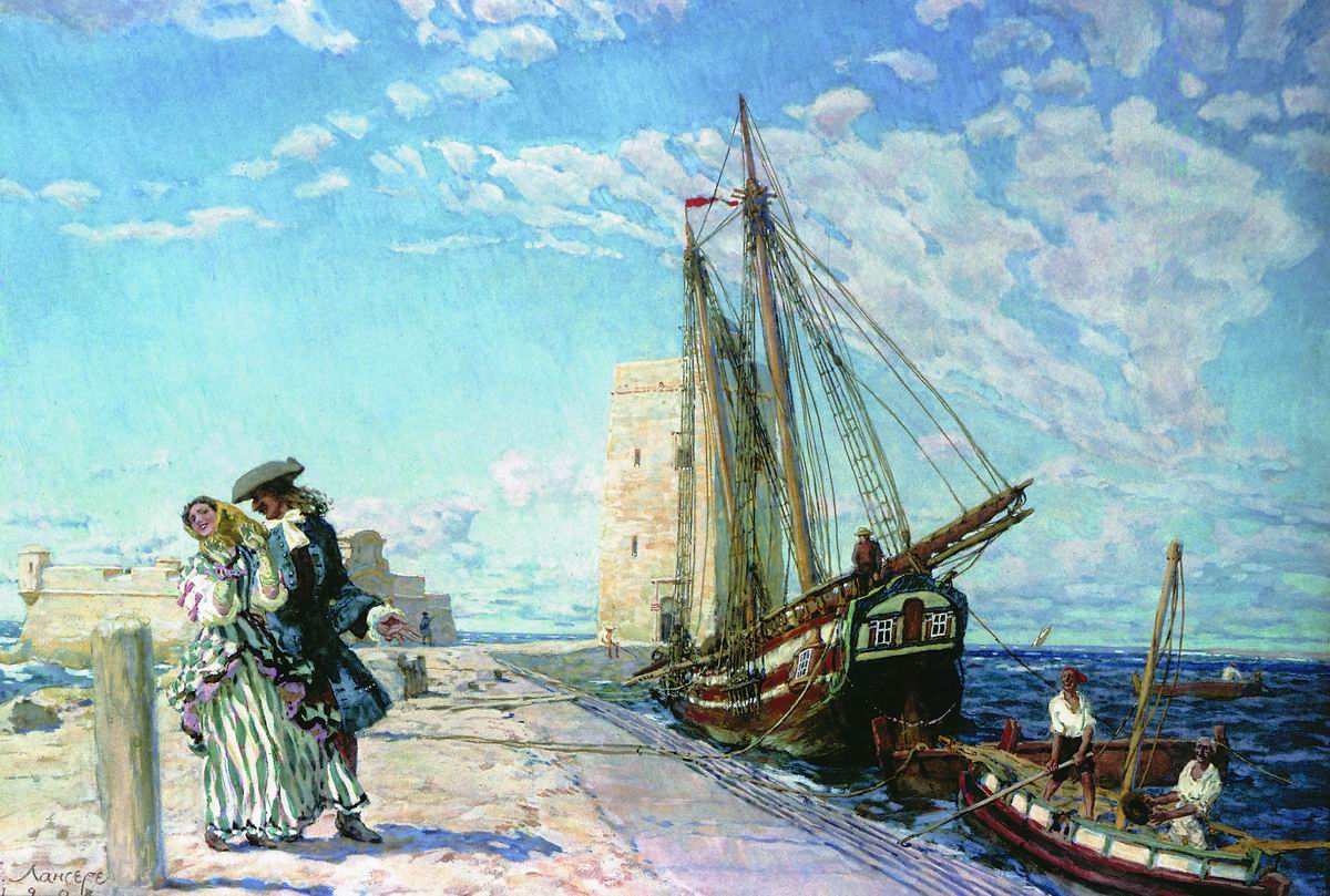 The Promenade on the Pier by Evgeny Lanceray,16x12(A3) Poster