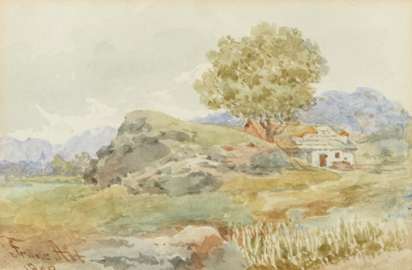 A Meado with a Rock and a Farmhouse, vintage artwork by Franz von Alt, A3 (16x12") Poster Print